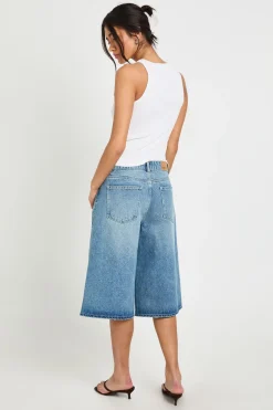 Jorts En Denim Longueur Allongée Taille Mi-haute