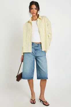 Jorts En Denim Longueur Allongée Taille Mi-haute