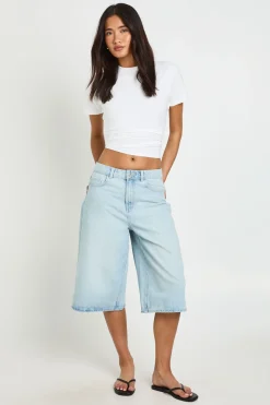 Jorts En Denim Longueur Genou Taille Mi-haute