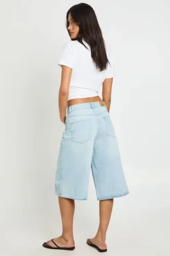 Jorts En Denim Longueur Genou Taille Mi-haute