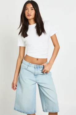 Jorts En Denim Longueur Genou Taille Mi-haute