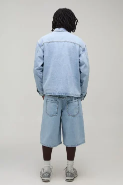 boohooMAN Jorts En Jean Long Clouté<Homme Jorts|Denim