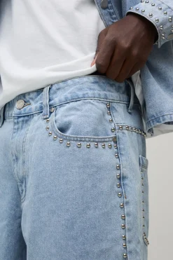 boohooMAN Jorts En Jean Long Clouté<Homme Jorts|Denim