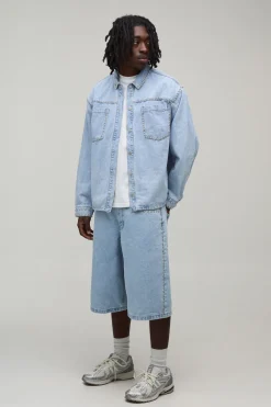 boohooMAN Jorts En Jean Long Clouté<Homme Jorts|Denim