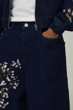 Jorts En Jean Longline Brodés De Fleurs