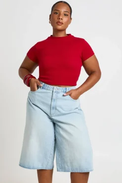 Jorts En Jean Mi-montant Longue Coupe Grande Taille