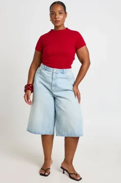 Jorts En Jean Mi-montant Longue Coupe Grande Taille