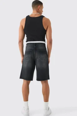 Jorts en jean noir à double ceinture