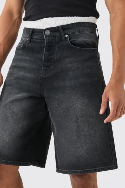 Jorts en jean noir à double ceinture