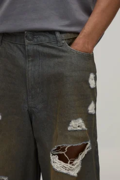 Jorts Long Délavé À Déchirures Extrêmes