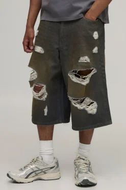 Jorts Long Délavé À Déchirures Extrêmes