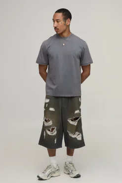 Jorts Long Délavé À Déchirures Extrêmes
