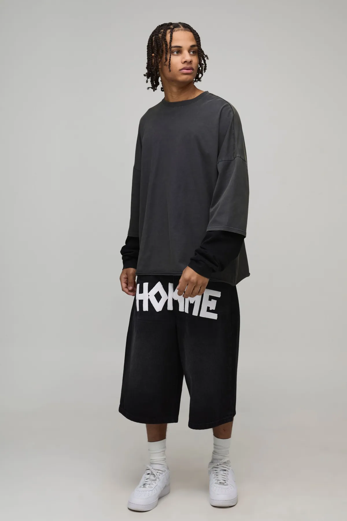 boohooMAN Jorts Longs Imprimé Entrejambe Effet Bande<Homme Jorts|Denim