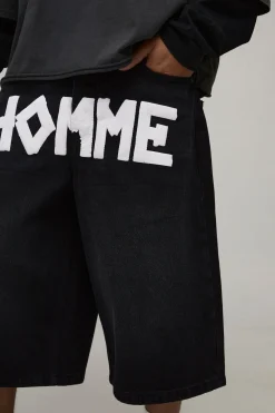 boohooMAN Jorts Longs Imprimé Entrejambe Effet Bande<Homme Jorts|Denim