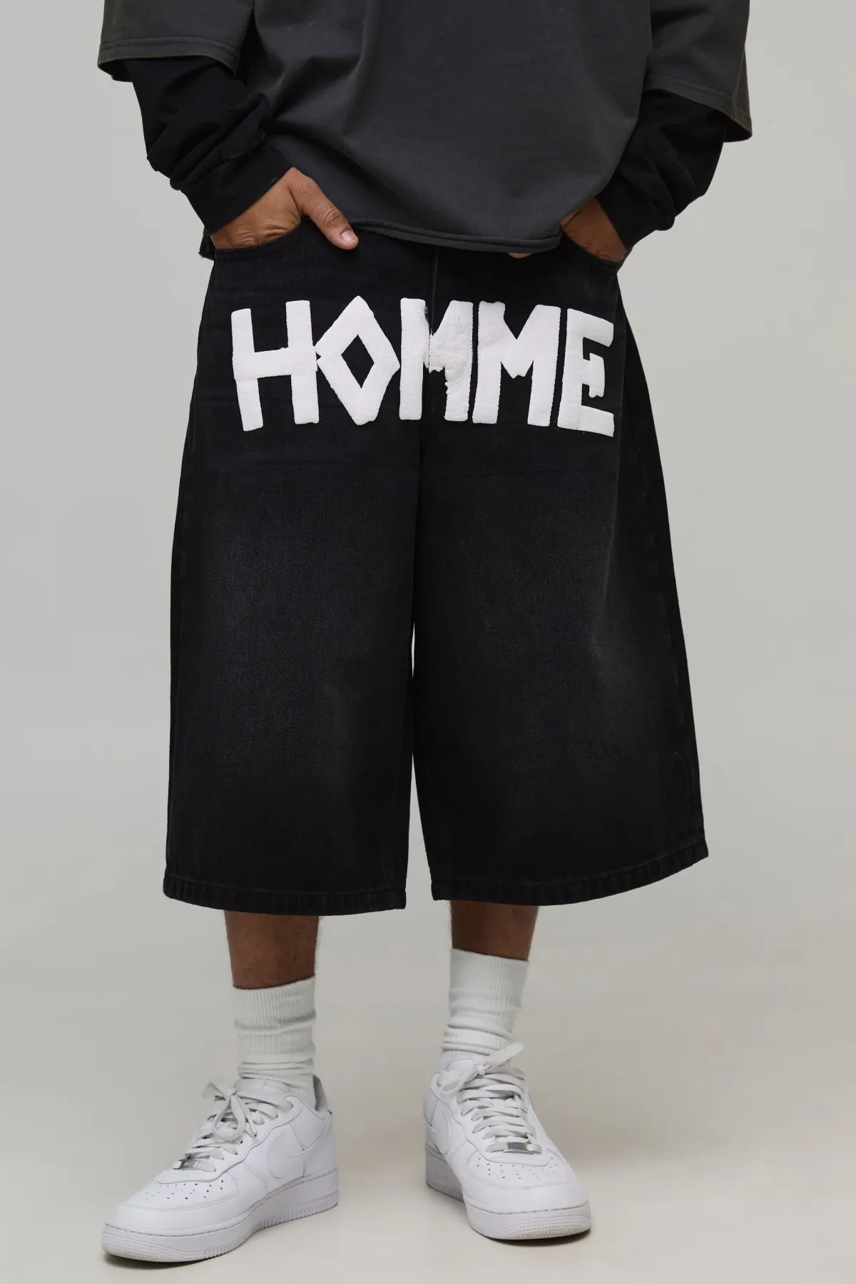 boohooMAN Jorts Longs Imprimé Entrejambe Effet Bande<Homme Jorts|Denim