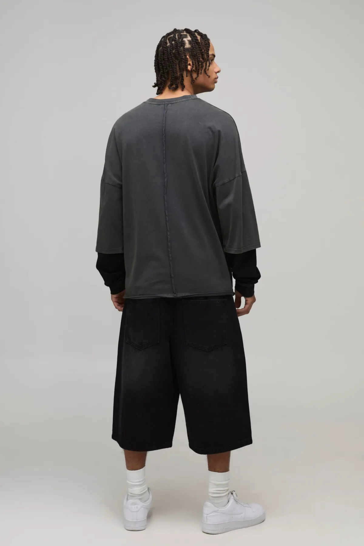 boohooMAN Jorts Longs Imprimé Entrejambe Effet Bande<Homme Jorts|Denim