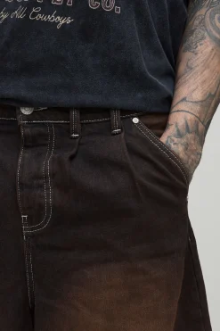 boohooMAN Jorts Longs Parachute Délavage Teinté Avec Plis Devant Pour Grands<Homme Jorts|Denim