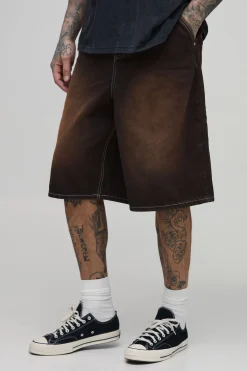 boohooMAN Jorts Longs Parachute Délavage Teinté Avec Plis Devant Pour Grands<Homme Jorts|Denim