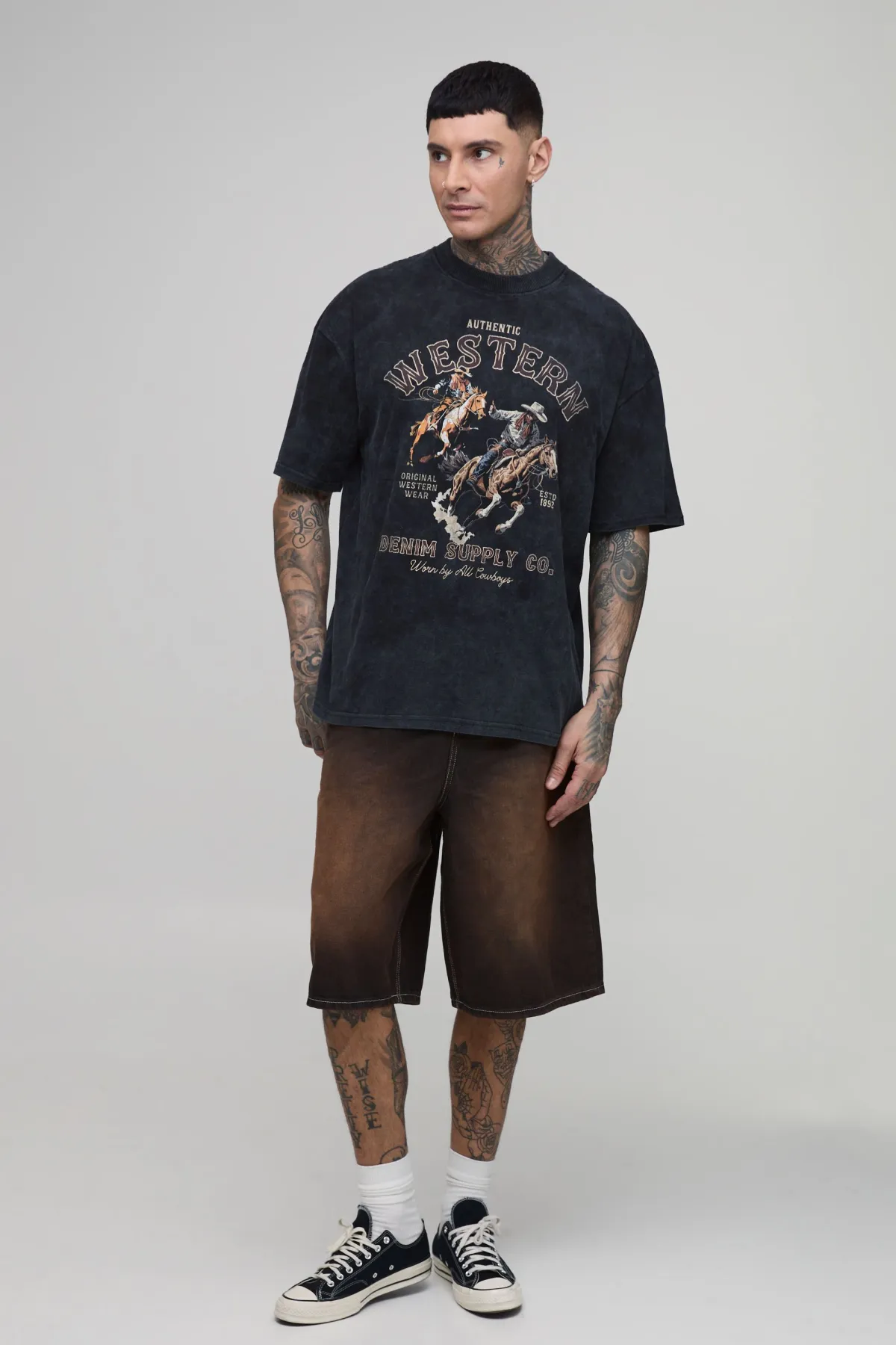 boohooMAN Jorts Longs Parachute Délavage Teinté Avec Plis Devant Pour Grands<Homme Jorts|Denim