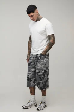 Jorts Longs Plissés Au Genou Camouflage Délavé Coupe Tall