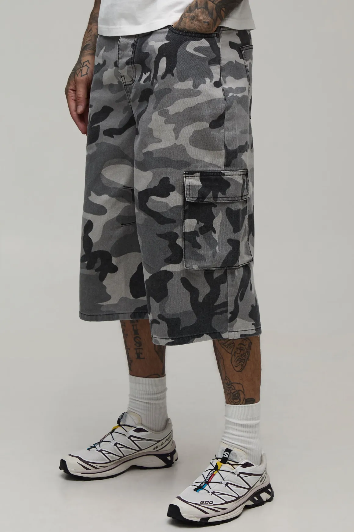Jorts Longs Plissés Au Genou Camouflage Délavé Coupe Tall
