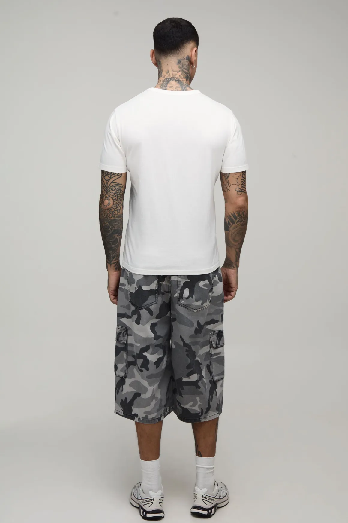 Jorts Longs Plissés Au Genou Camouflage Délavé Coupe Tall