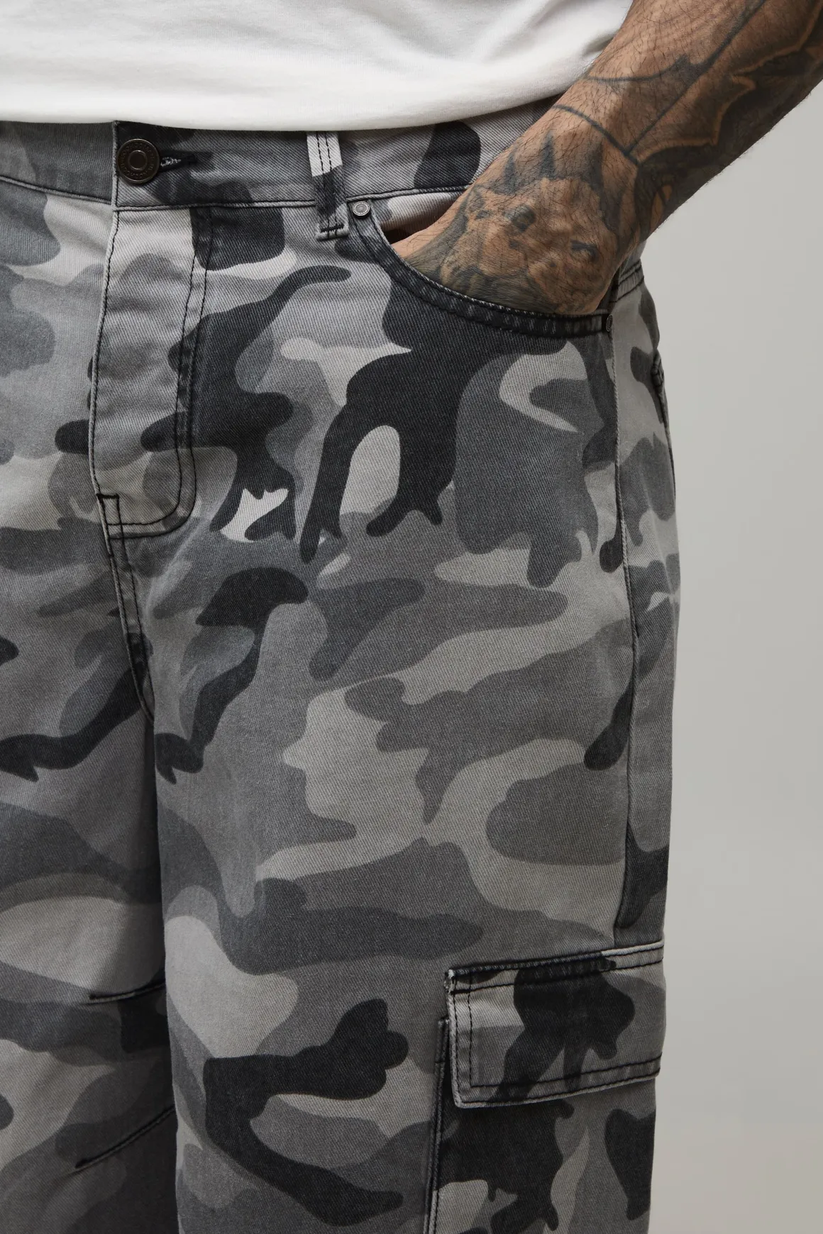Jorts Longs Plissés Au Genou Camouflage Délavé Coupe Tall