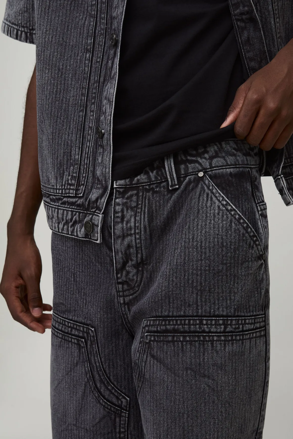 Jorts Longs Style Charpentier Double En Denim Chevron