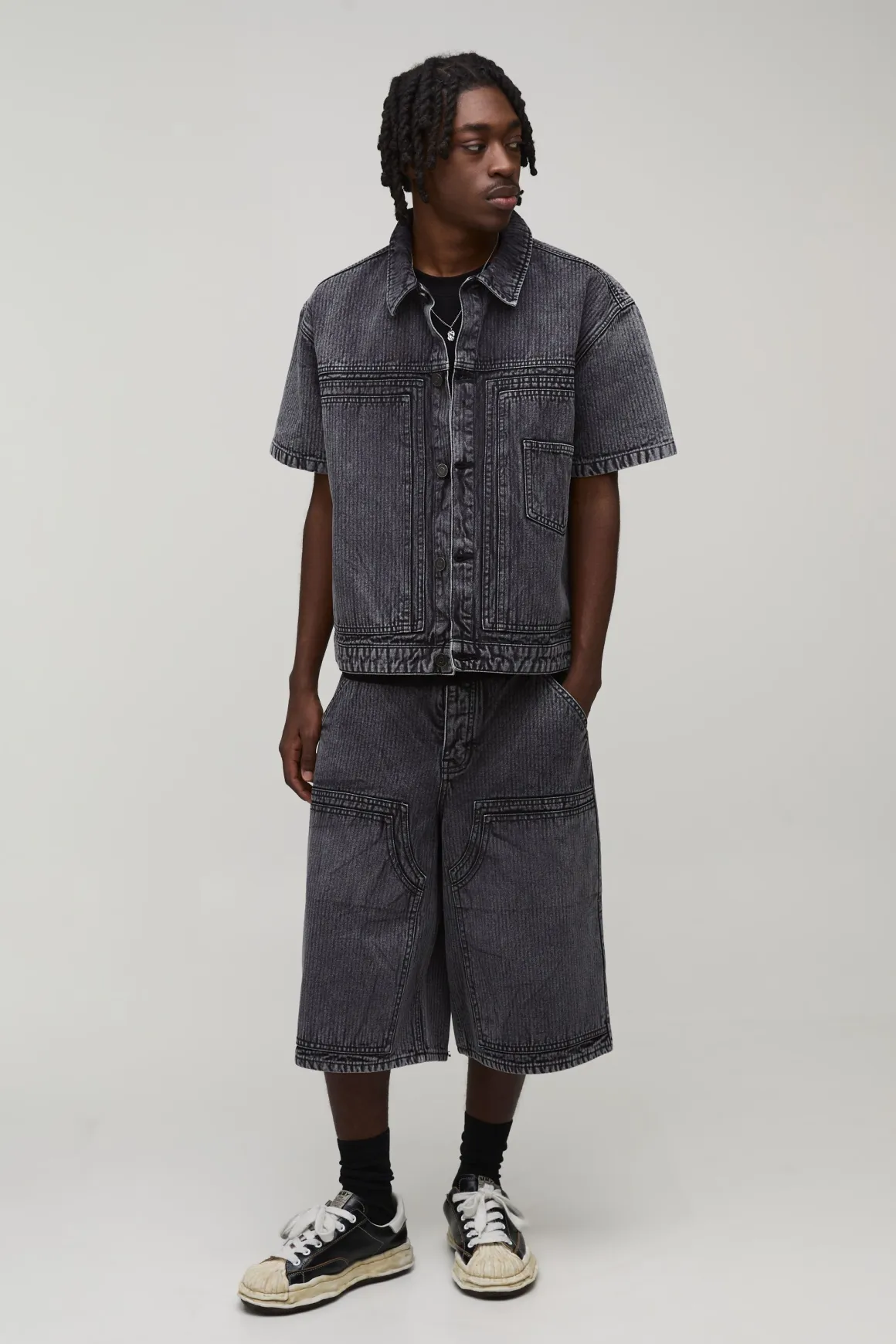 Jorts Longs Style Charpentier Double En Denim Chevron