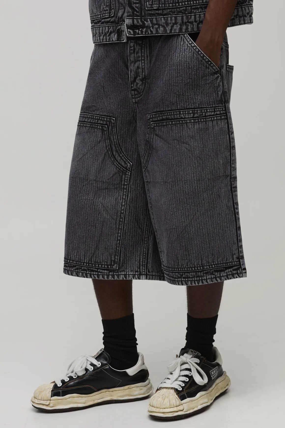 Jorts Longs Style Charpentier Double En Denim Chevron