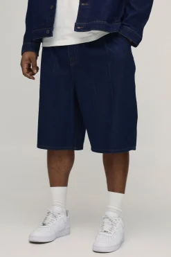 boohooMAN Jorts Longue Coupe Parachute Avec Plis Sur Le Devant<Homme Jorts|Denim