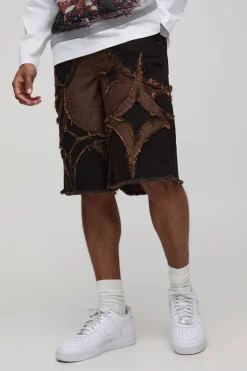 Jorts marron lavé avec appliqué étoile, coupe régulière