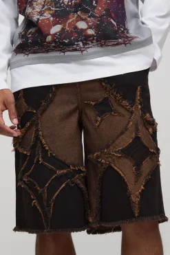 Jorts marron lavé avec appliqué étoile, coupe régulière