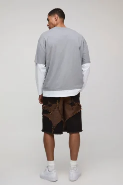 Jorts marron lavé avec appliqué étoile, coupe régulière