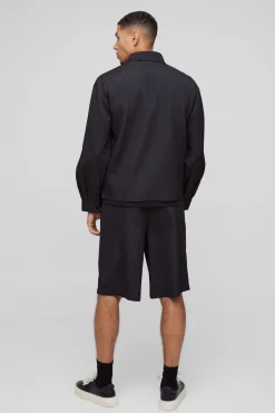 boohooMAN Jorts à taille élastiquée et plis techniques<Homme Jorts|Denim