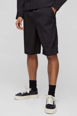 boohooMAN Jorts à taille élastiquée et plis techniques<Homme Jorts|Denim