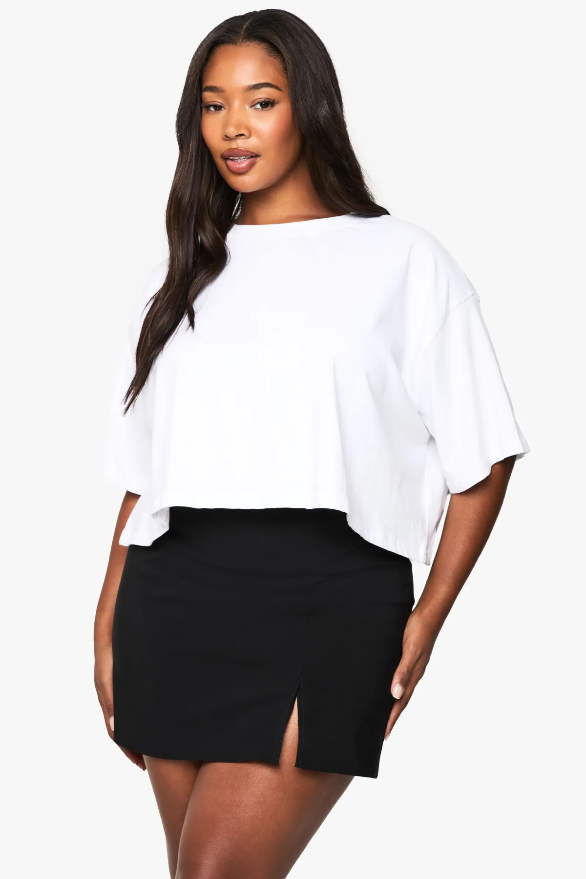 boohoo Jupe A-line fendue en bengaline pour grandes tailles<Femme Jupes|Jupes