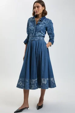 KarenMillen Jupe Ample En Denim Jacquard<Femme Jupes|Denim