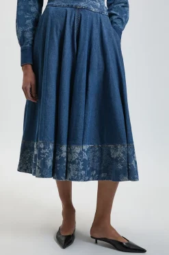 KarenMillen Jupe Ample En Denim Jacquard<Femme Jupes|Denim