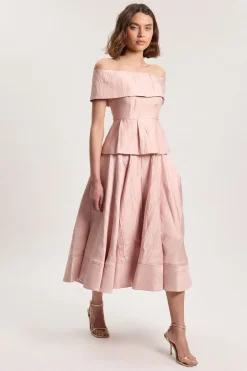 Jupe Ample Midi En Twill Texturé Ajusté