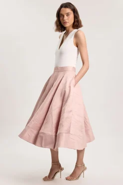 Jupe Ample Midi En Twill Texturé Ajusté