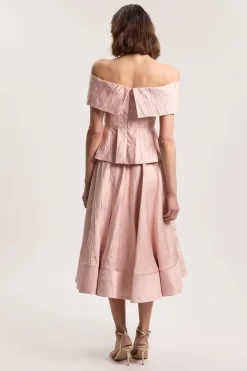 Jupe Ample Midi En Twill Texturé Ajusté