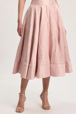 Jupe Ample Midi En Twill Texturé Ajusté