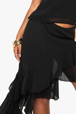 Jupe asymétrique en chiffon à volants