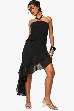 Jupe asymétrique en chiffon à volants