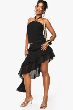 Jupe asymétrique en chiffon à volants