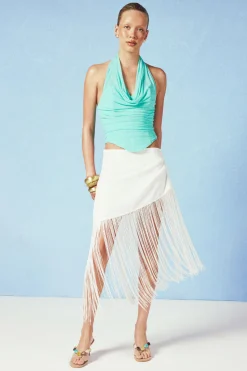 boohoo Jupe Asymétrique En Lin Avec Bordure À Pompons<Femme Jupes|Jupes