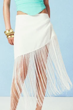boohoo Jupe Asymétrique En Lin Avec Bordure À Pompons<Femme Jupes|Jupes
