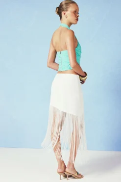 boohoo Jupe Asymétrique En Lin Avec Bordure À Pompons<Femme Jupes|Jupes