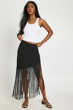 boohoo Jupe Asymétrique En Lin À Franges Pompons<Femme Jupes|Jupes